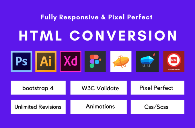 I will convert psd to html, xd to html, sketch to html responsive in bootstrap 5