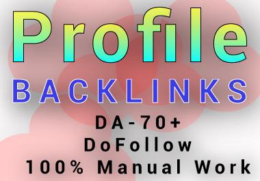 I will create 100+ Profile backlink on 90+ DA PA sites 100% Manually 