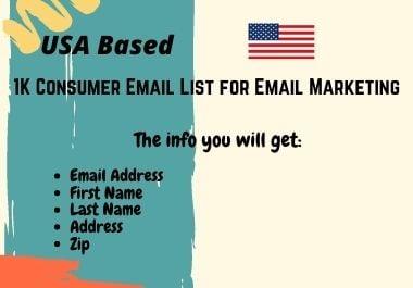 1K USA Based Consumer Email List for Email Marketing Campaign 