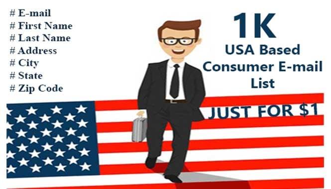 1K USA Based Consumer Email List for Marketing Campaign 