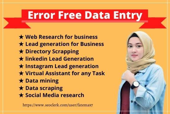 I will do 15 b2b lead generation, excel data entry, copy pest and typing data entry task