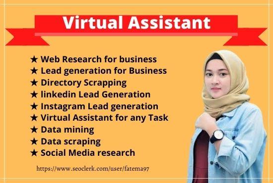 I will do diligent virtual assistant for data entry, lead generation