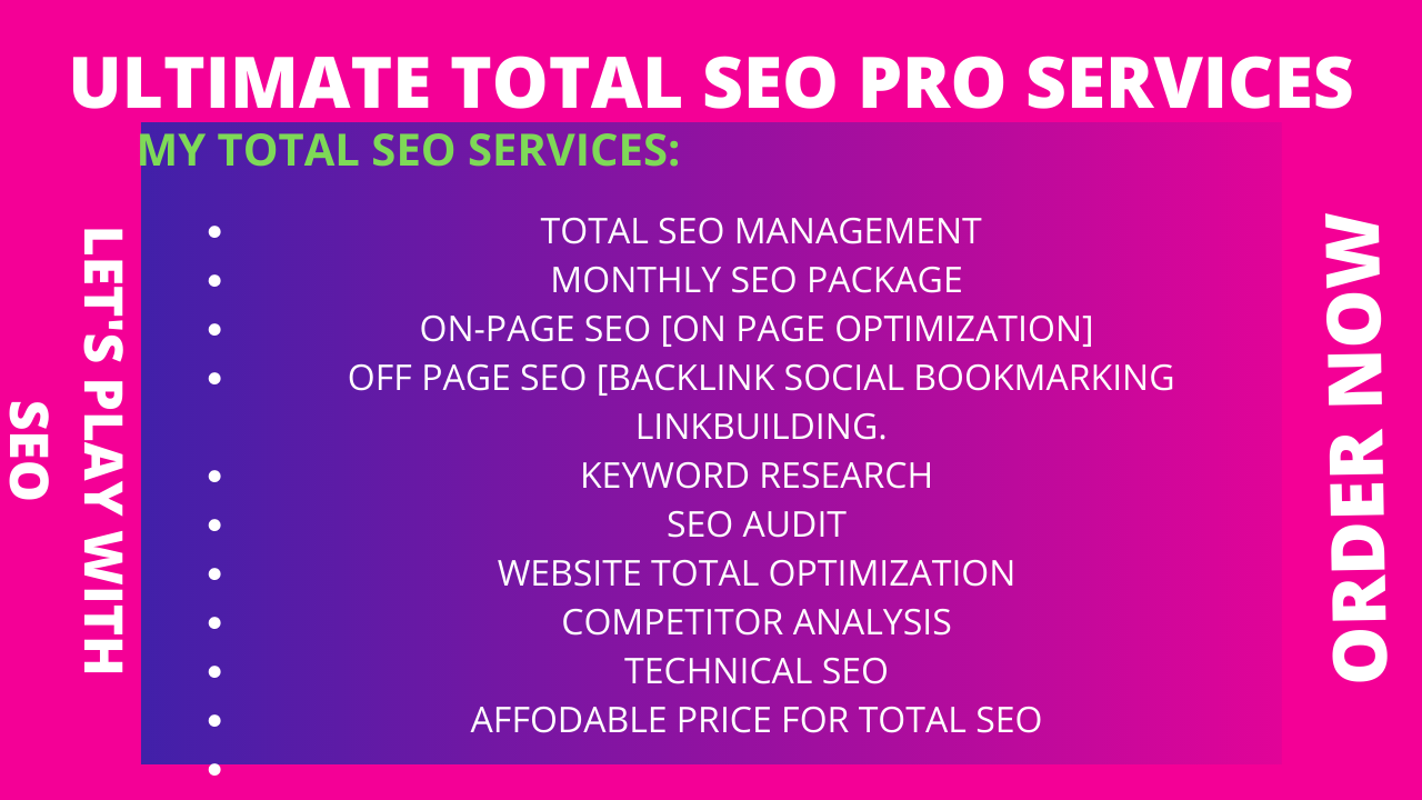 I will provide affordable award winning total SEO pro services