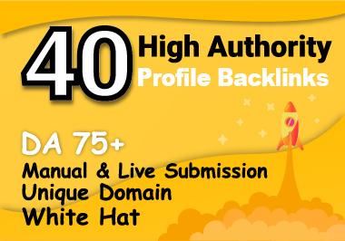 I will Create manually 40 Do-Follow High DA & PA Profile Backlinks