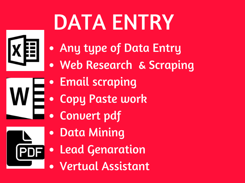 Data Entry, web research, email scraping, copy paste, pdf convert, virtual assistant