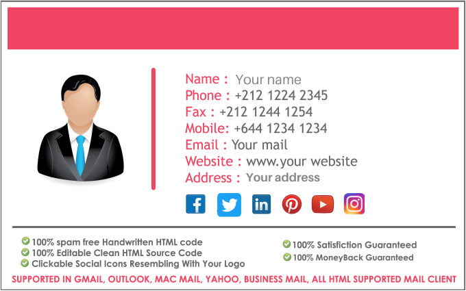 I will create a professional eye catching clickable editable HTML email signature