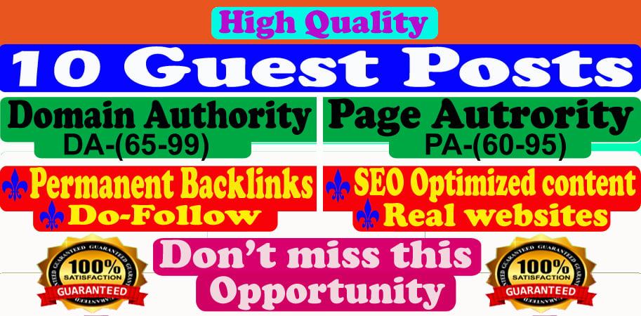 Write and publish 10 guest post on DA90 plus blog with Dof0llow backlinks