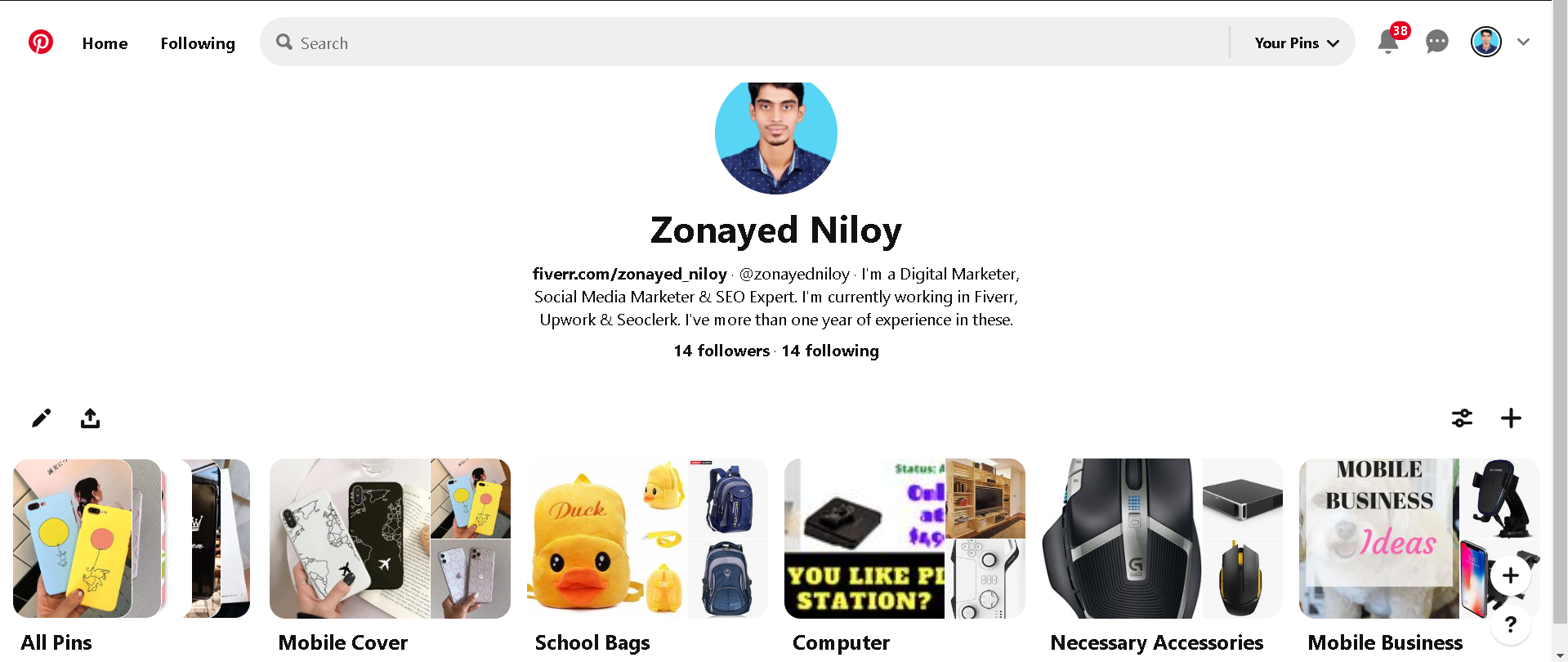 setup, optimize and do Pinterest marketing, create 10 boards and 50 pins with searchable keywords