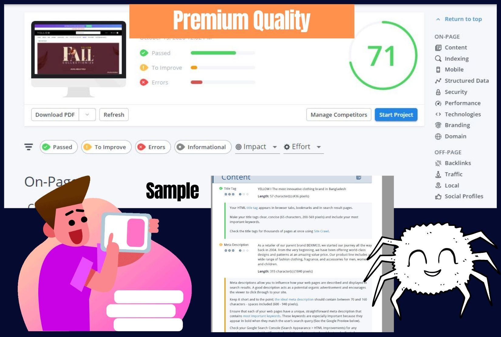 I will provide specialized Site Audit Report using premium tools