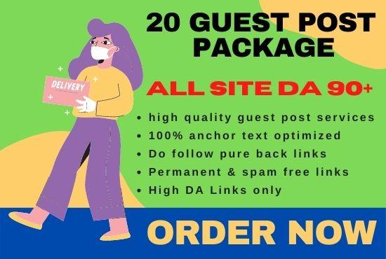 Publish 20 high authority guest post package 