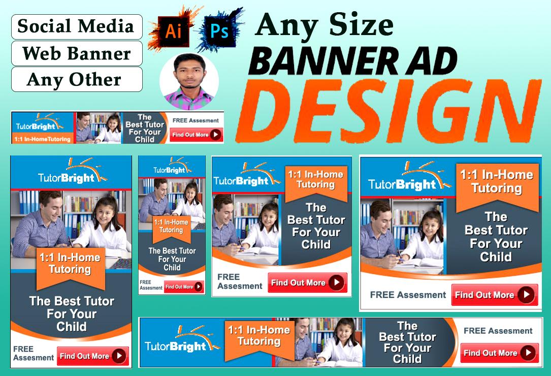 I will do banner ads design for google,web,social media and other