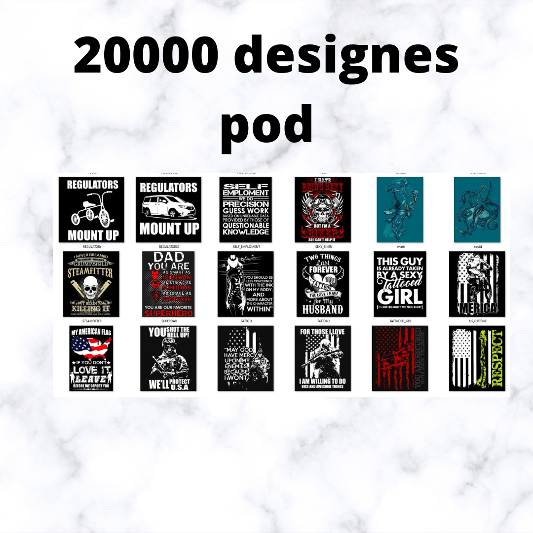 i will give you 20 000 designe t-shirt print on demande . 