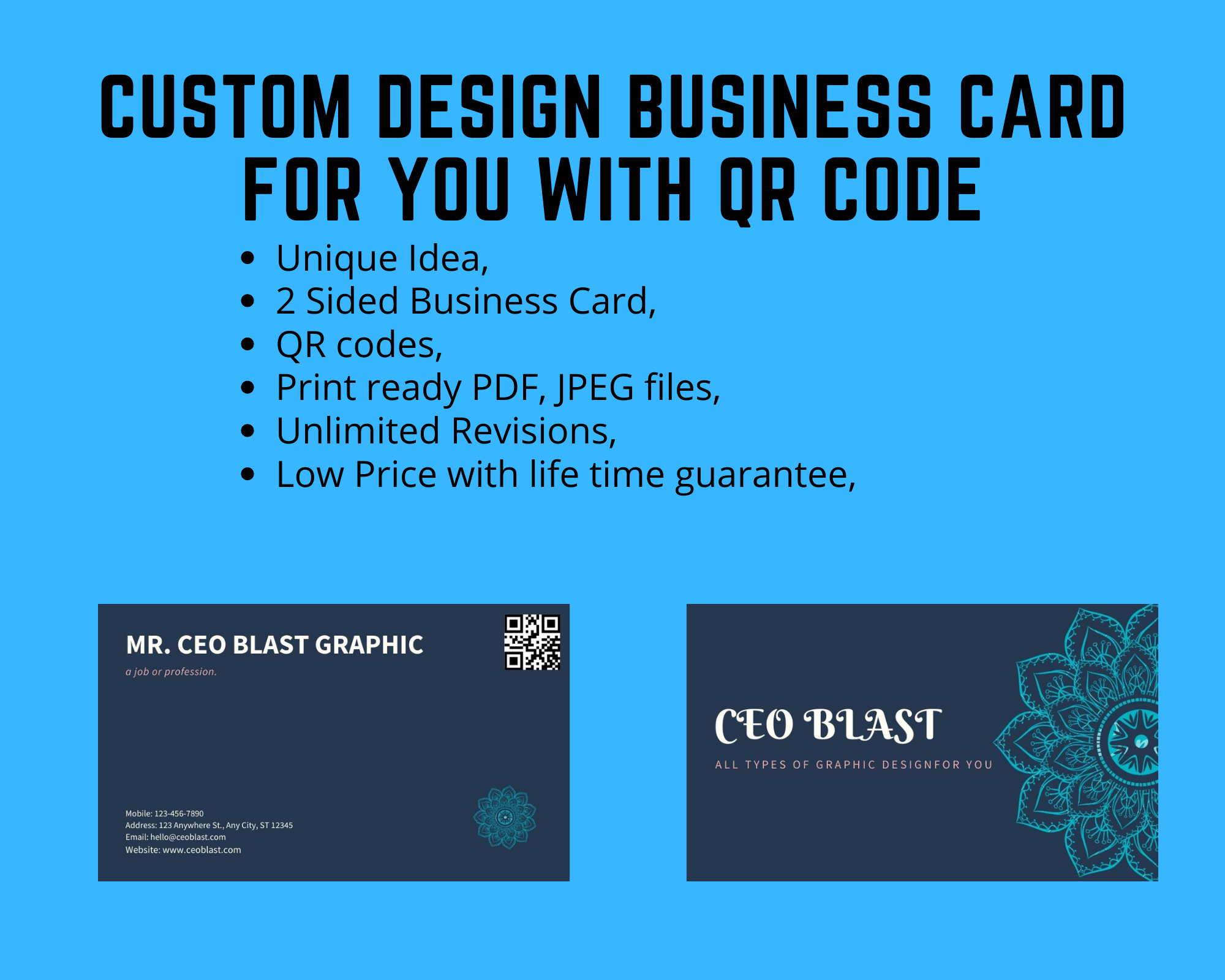 Custom Design QR Code included Business Card for your Business, Brand or ect.. within 24 Hrs