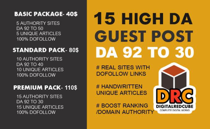 I will write and publish 15 high da guest post da 92 to 30