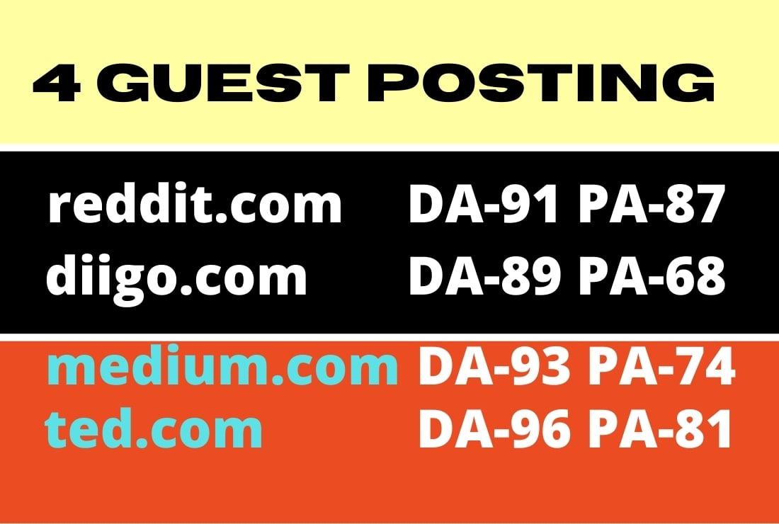 I will publish 4 Guest Posts On High Authority Website with Niche based Unique Content 
