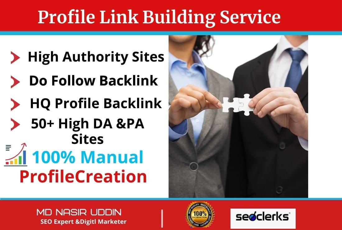 I will build up manually Powerful Unique High Quality 50 profile backlinks 