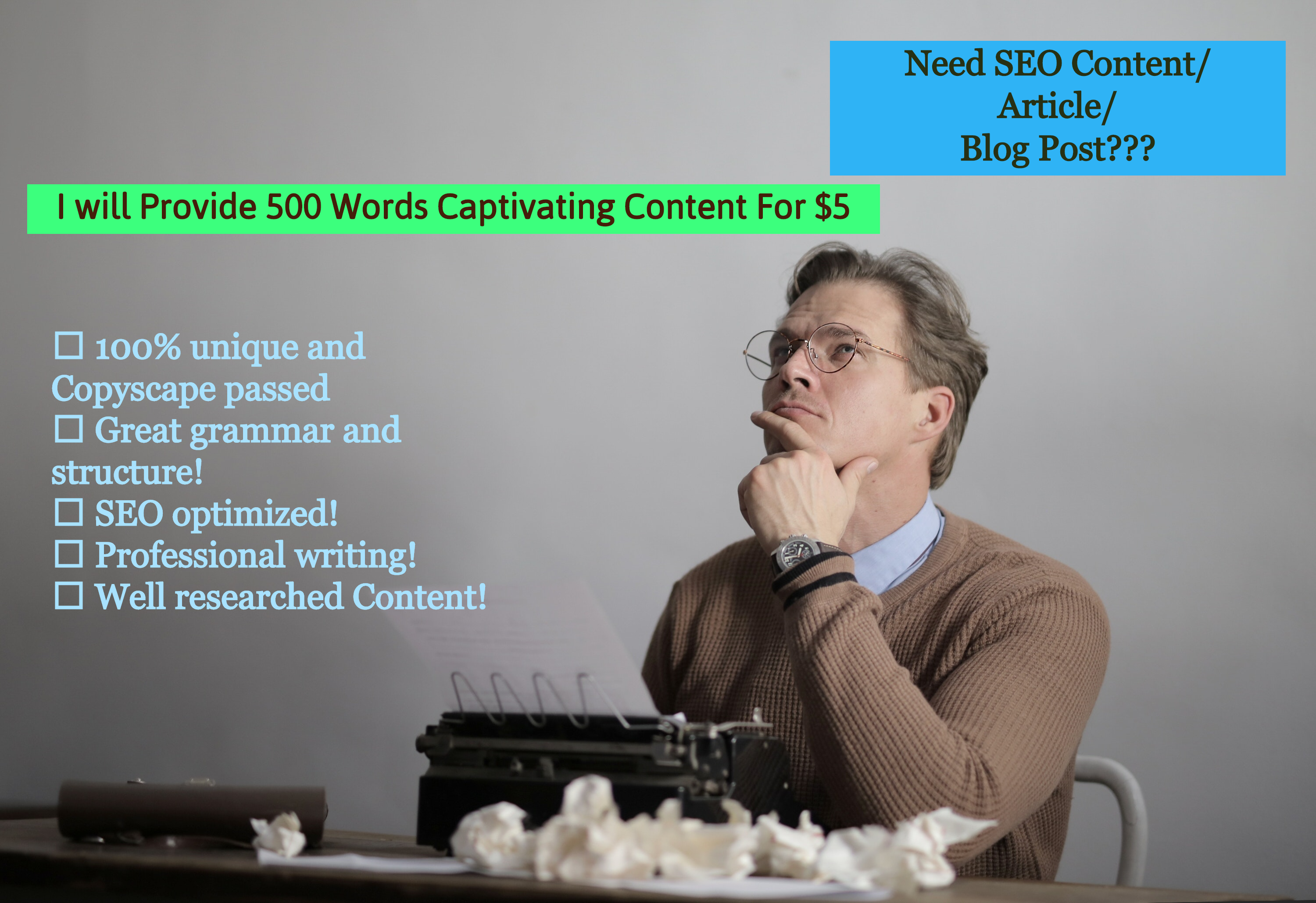 I will create an impressive article or killer content