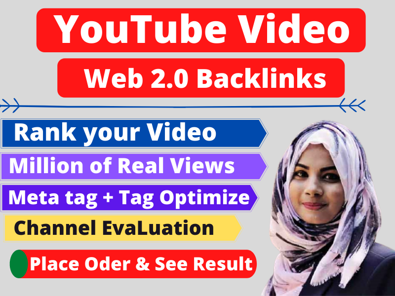 I will give you 100 Web 2.0 YouTube Video Back links for rank your video 