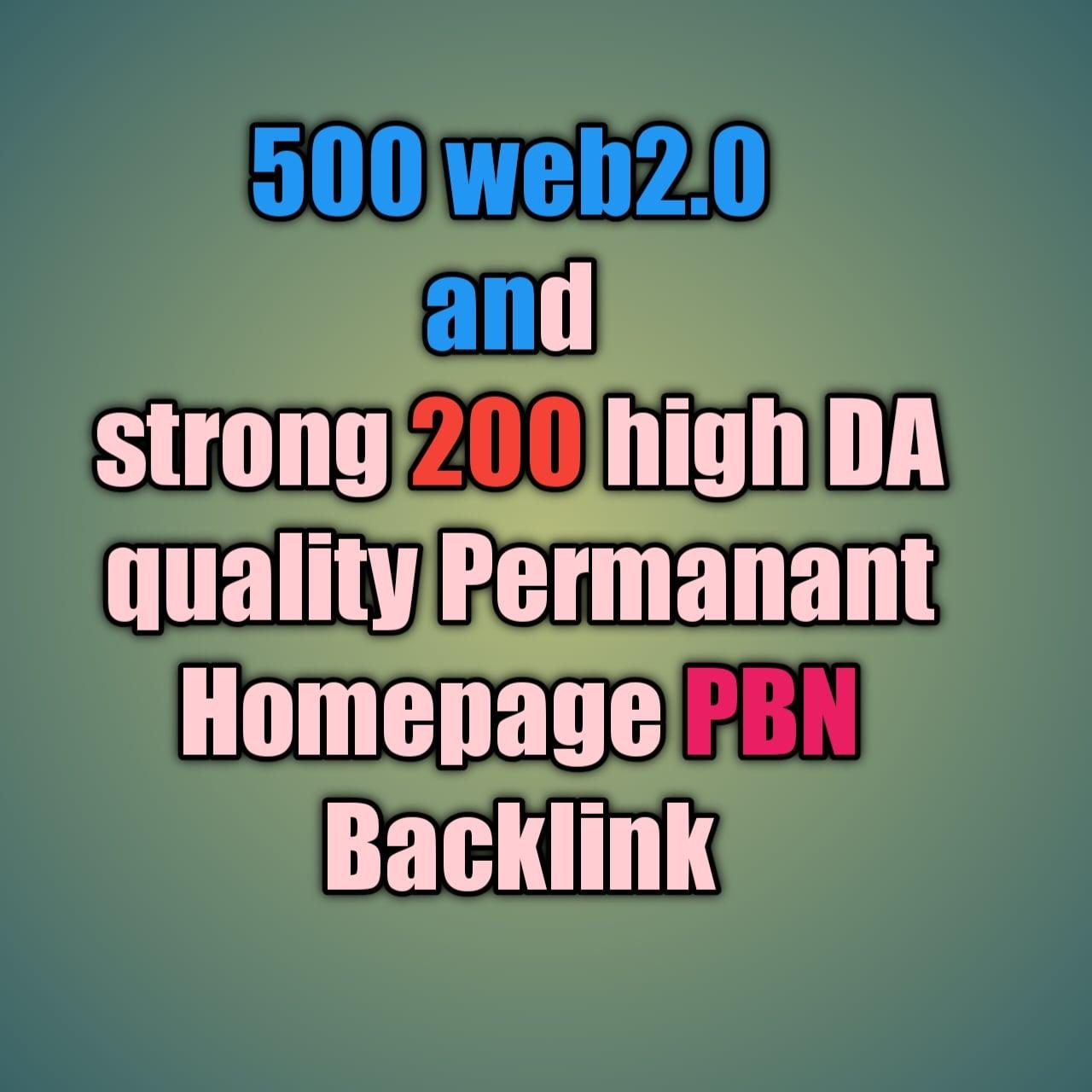 Indexable 500 web2.0 and strong 200 high quality Permanant Homepage PBN Backlink