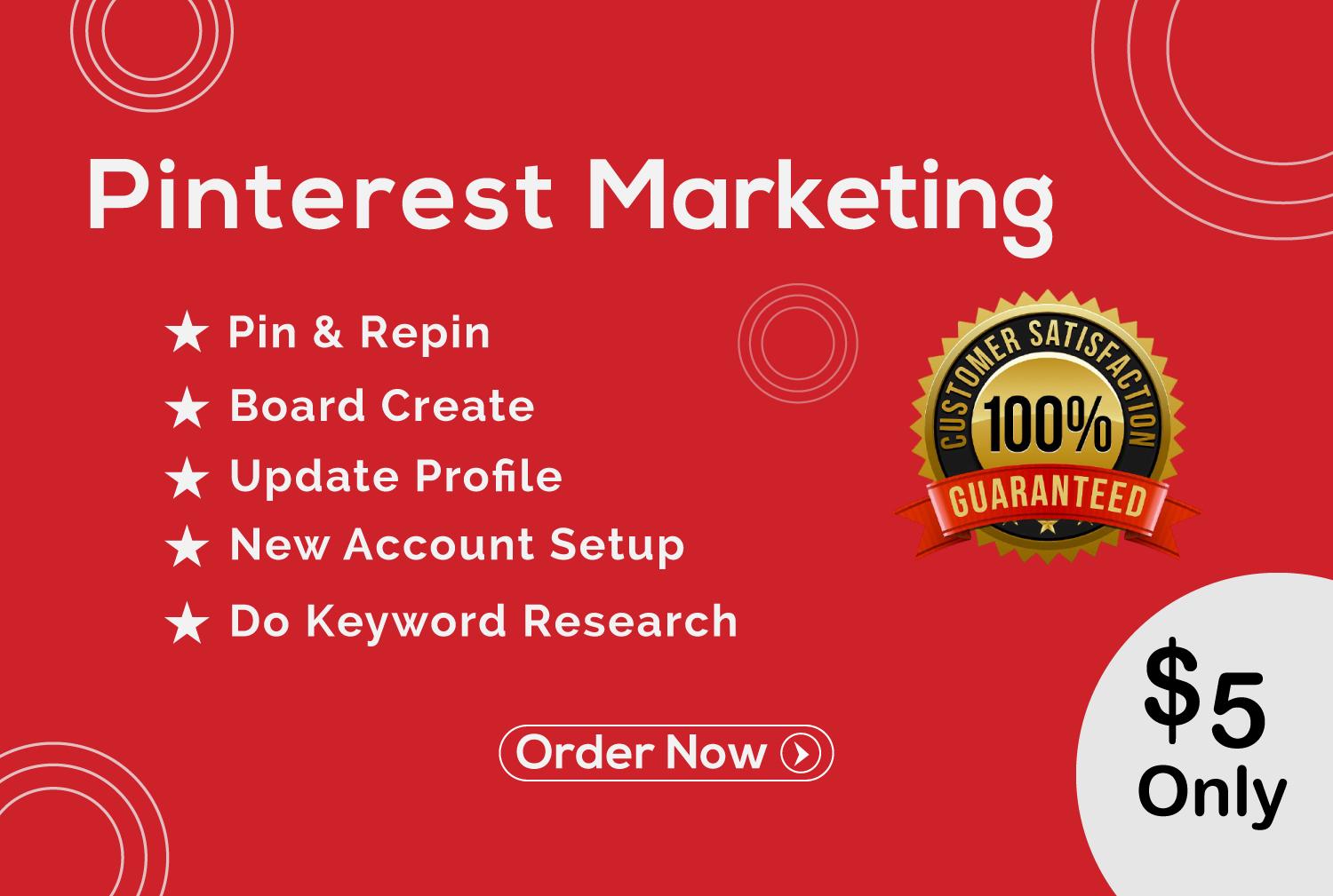 I will do 5 board and 50 pins your Pinterest marketing manager