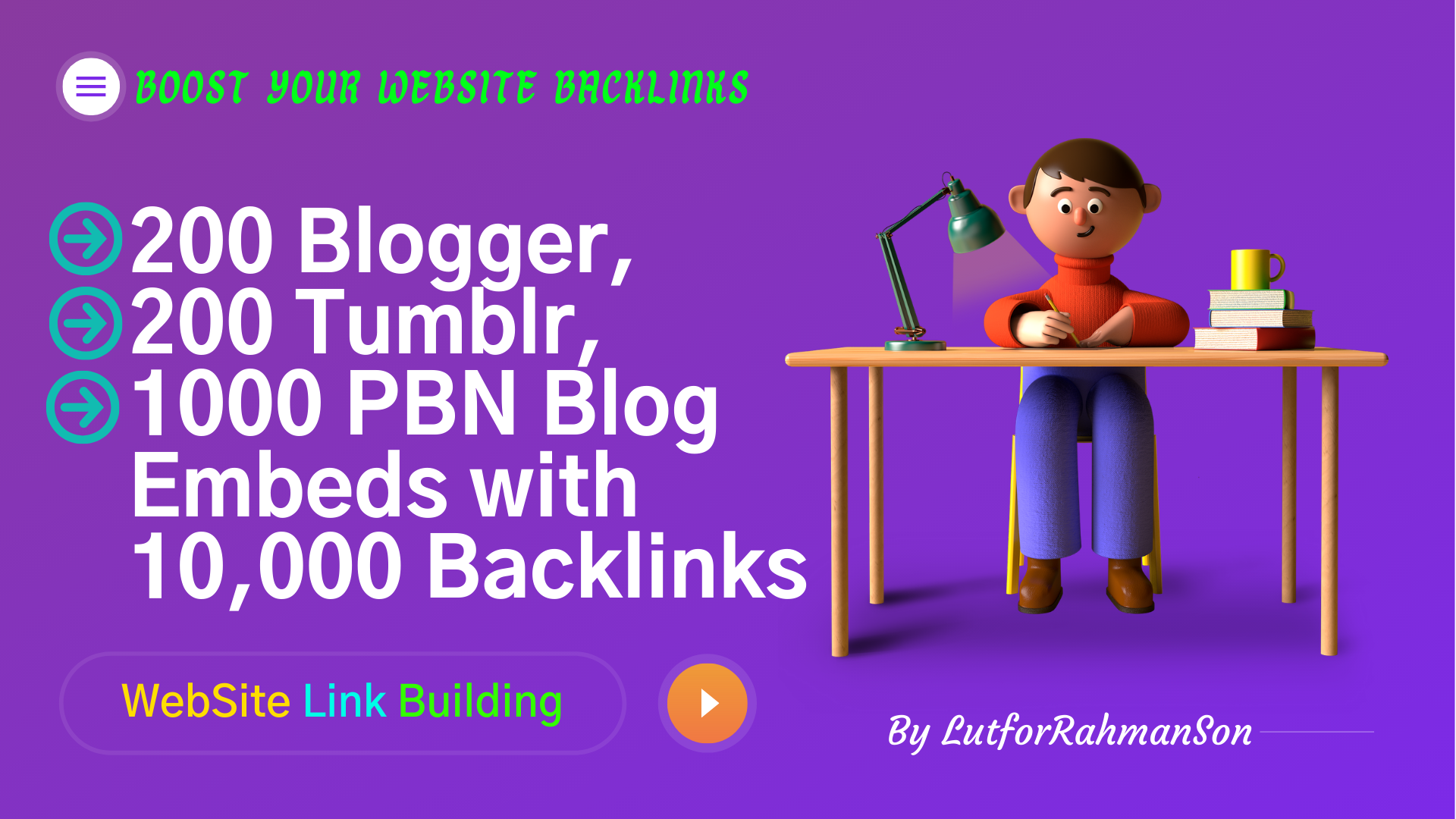 Website backlinks Embed on 200 Blogger, 200 Tumblr, 1000 PBN Blog Embeds with 10,000 Backlinks