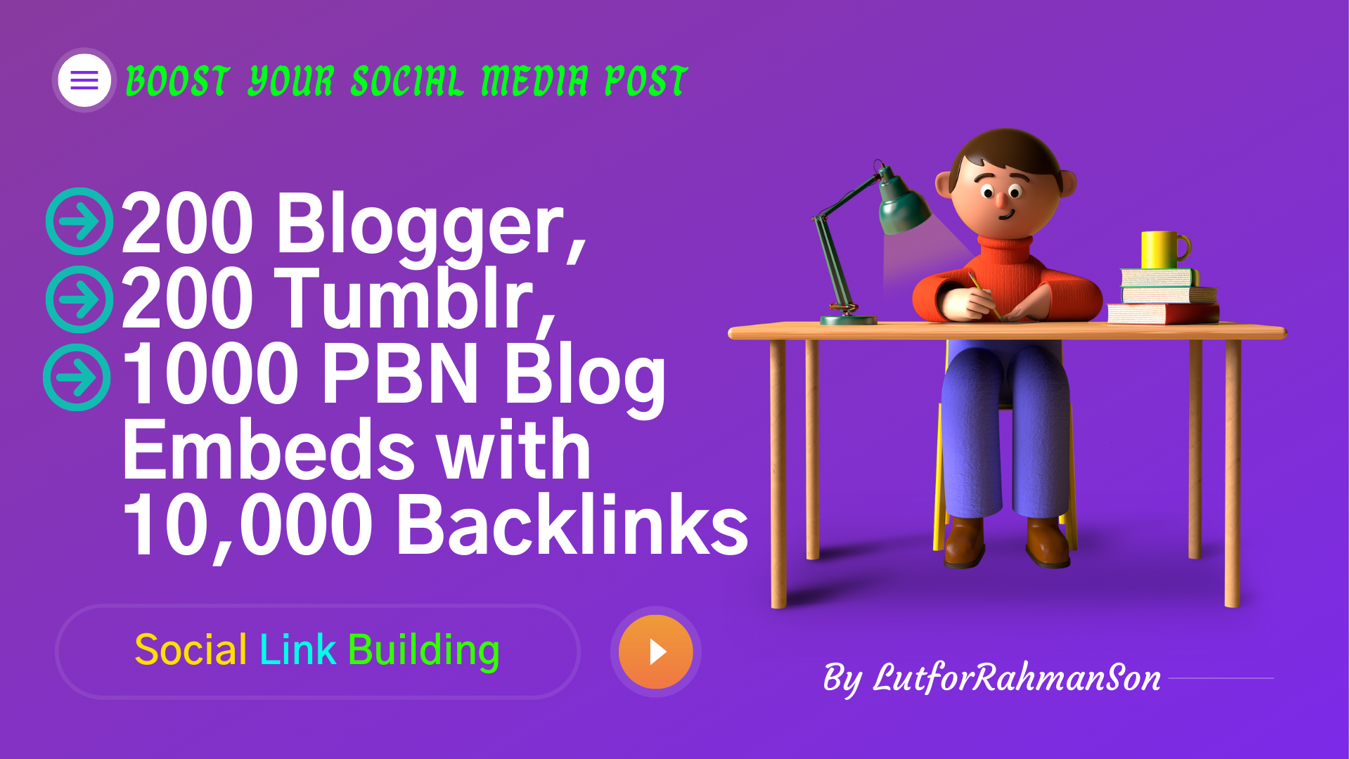 Social Media Post Embed on 200 Blogger, 200 Tumblr, 1000 PBN Blog Embeds with 10,000 Backlinks