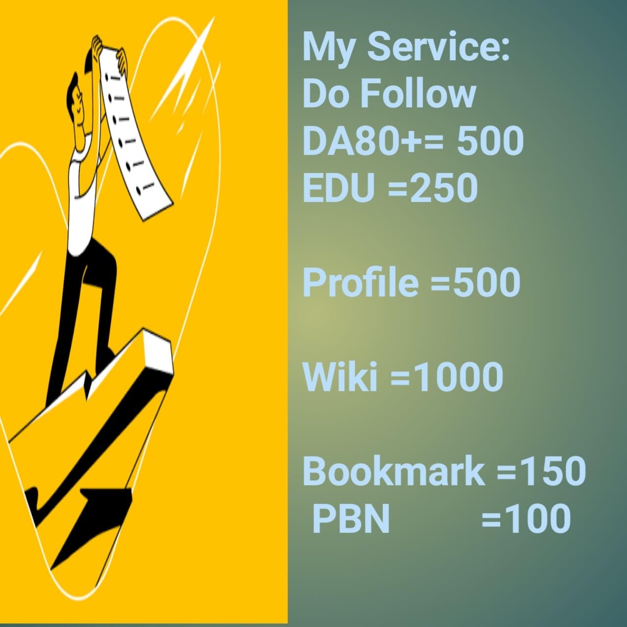  Do Follow DA80+500,EDU=250 ,Profile&nbsp;=500 Wiki&nbsp;=1000 ,Bookmark&nbsp;150 PBN 100