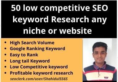 50 low competitive SEO keyword research any niche or website