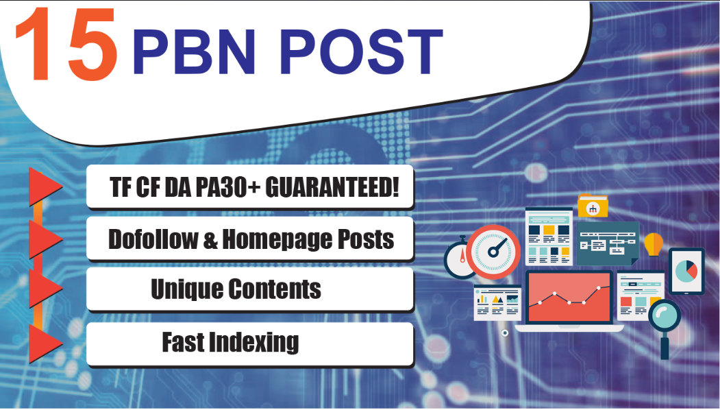 I will Create 15 High Quality DA 40-30+ UNIQUE HOMEPAGE PBN backIinks.
