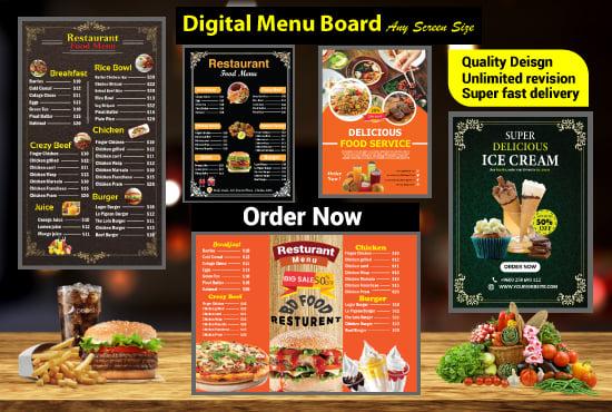 I will design restaurant menu, food menu and digital menu screen