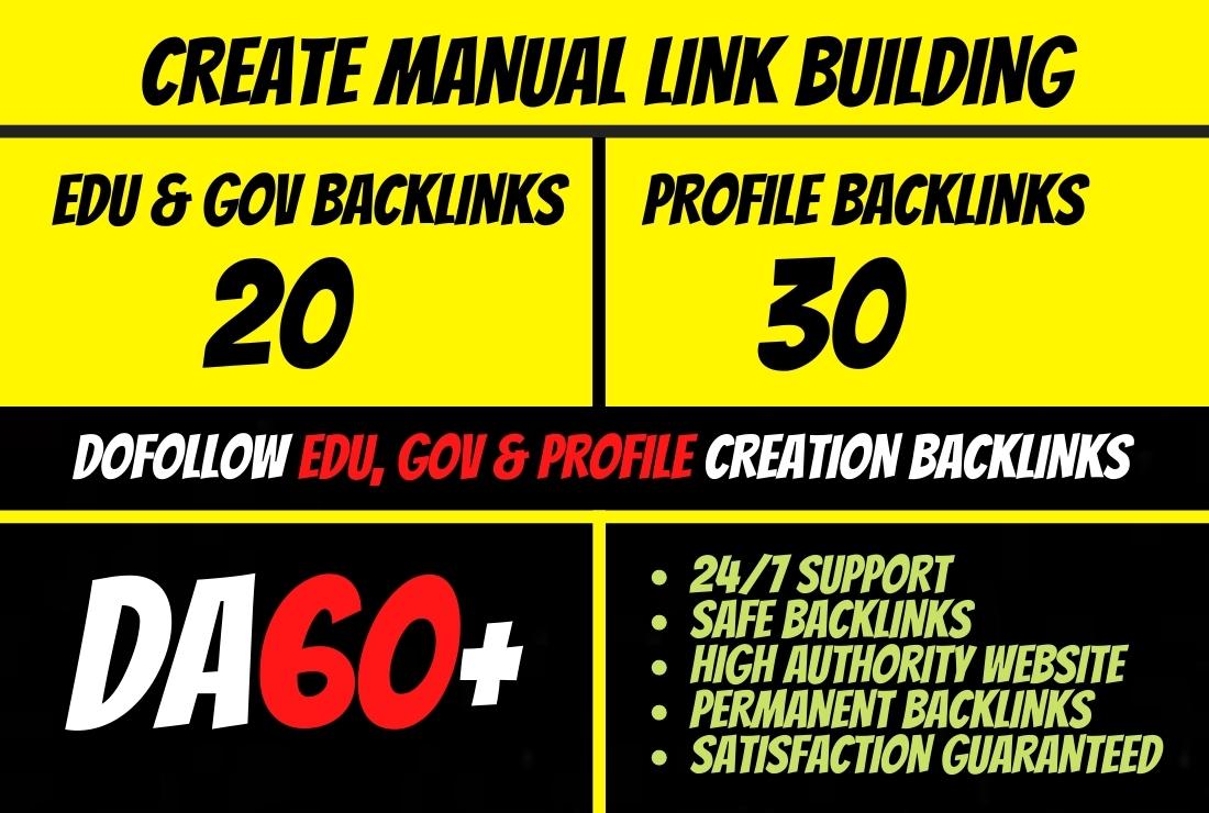 I will 50 dofollow edu, gov & profile backlinks seo link building