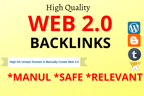 I will create 30 High DA web2.0 high Quality permanent Backlinks