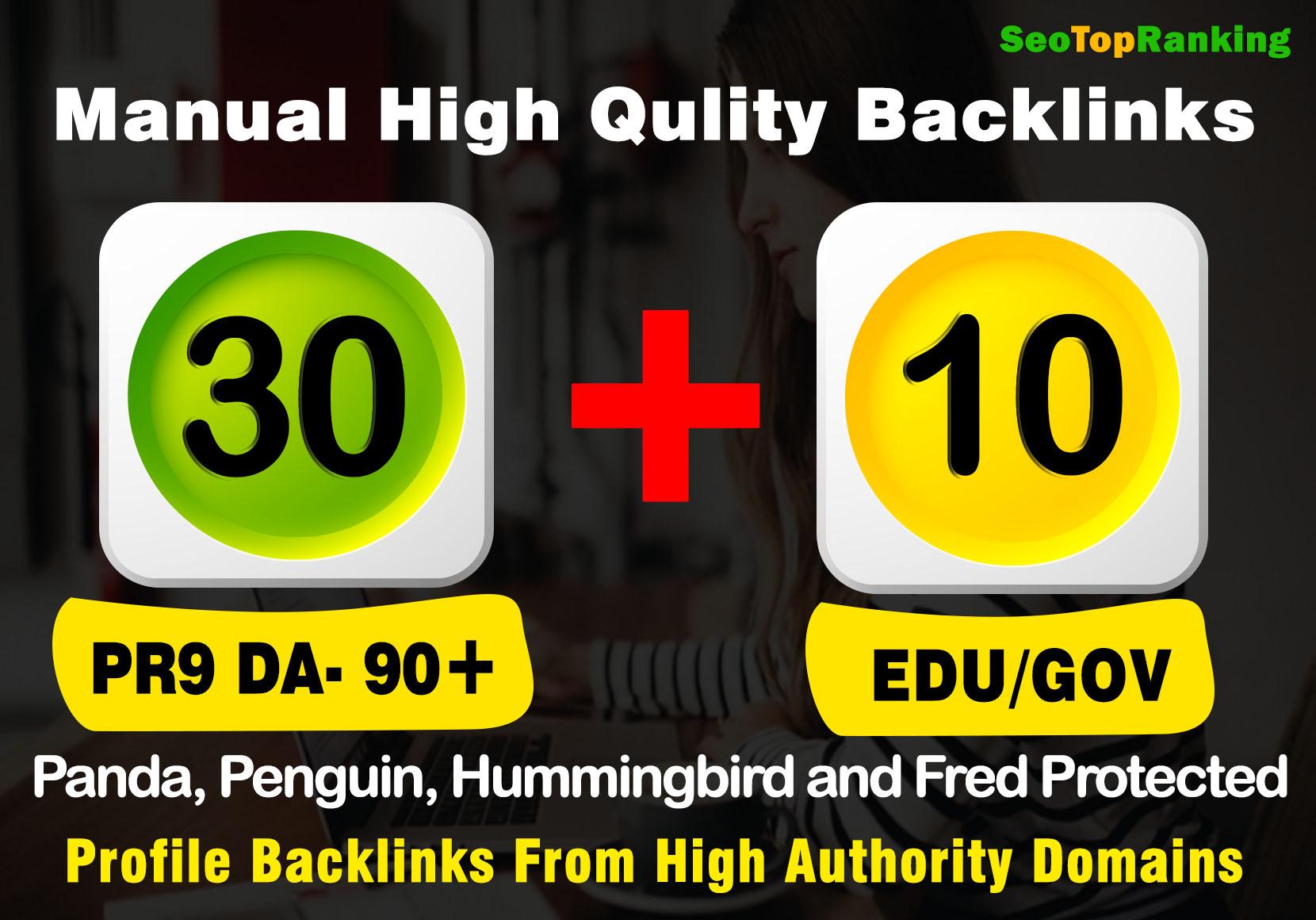 Unique-30 PR9 and 20 EDU-GOV High Quality Backlinks Authority Domain Ranking improves