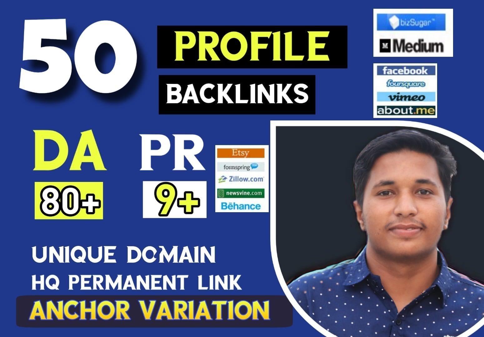 50 Do-follow High authority profile backlinks for quickly rank 