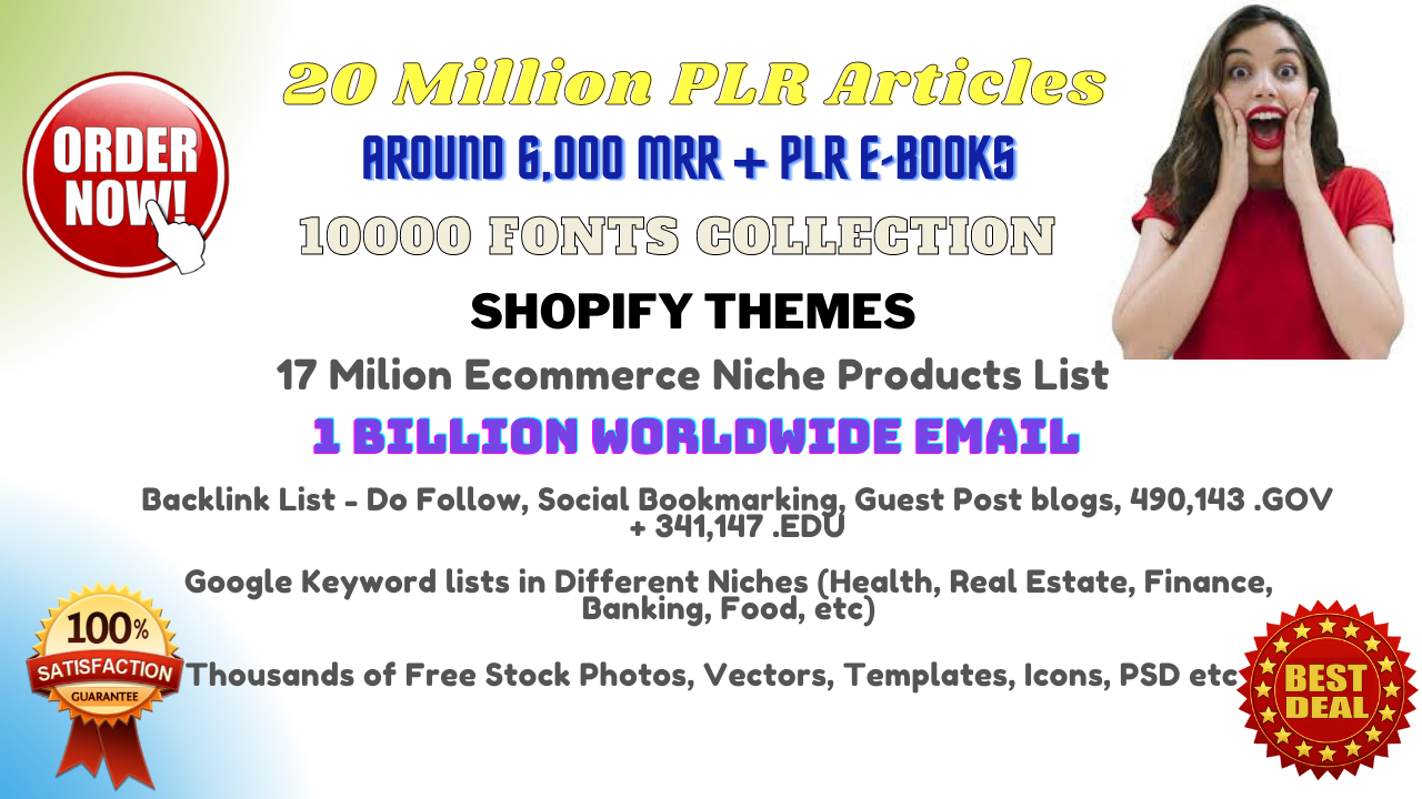 I Will Give You 20 Million PLR Article, 6000 Ebooks, 1 Billion Email List and Bonus Material