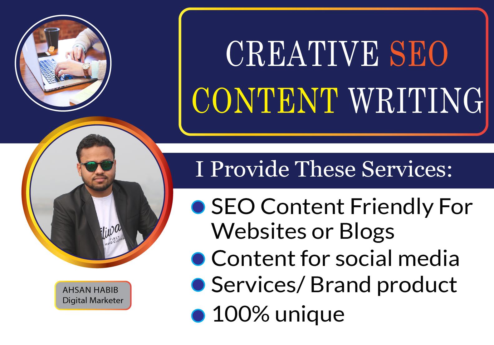 1000+ words SEO friendly content writing for websites, blogs and social media.
