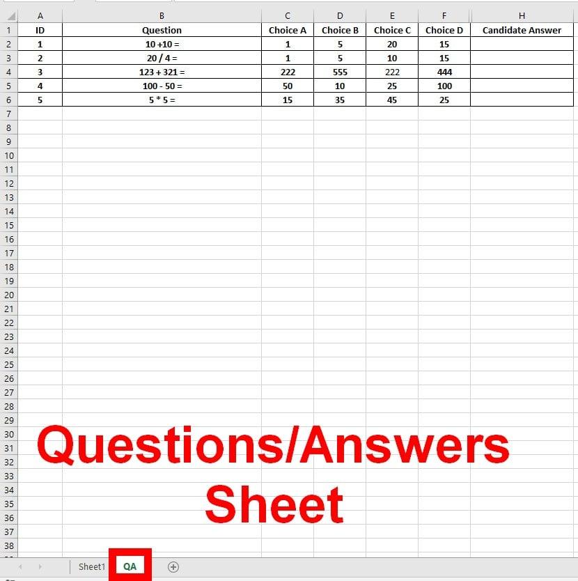 I will sell you the Electronic Exam system by ONLY ONE Excel file with A,B,C, and D Options.