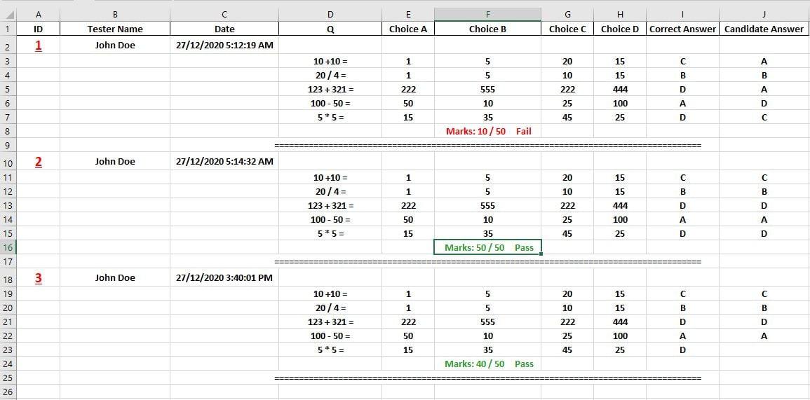 I will sell you the Electronic Exam system by ONLY ONE Excel file with A,B,C, and D Options.