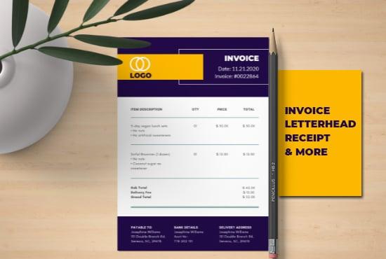 I will design a unique invoice,letterhead, receipt