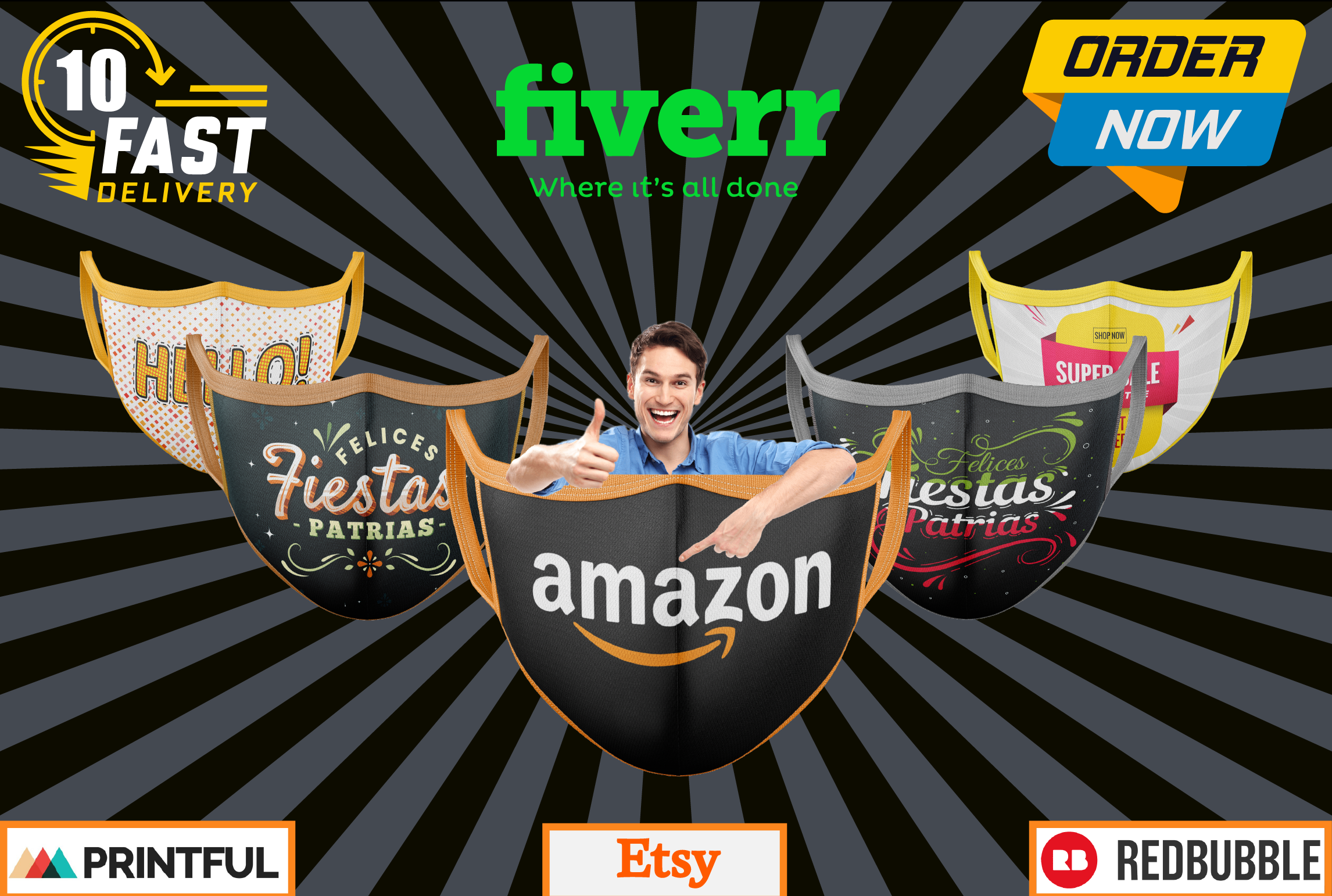 I will design face, surgical, gaiter mask with any design in 10hours