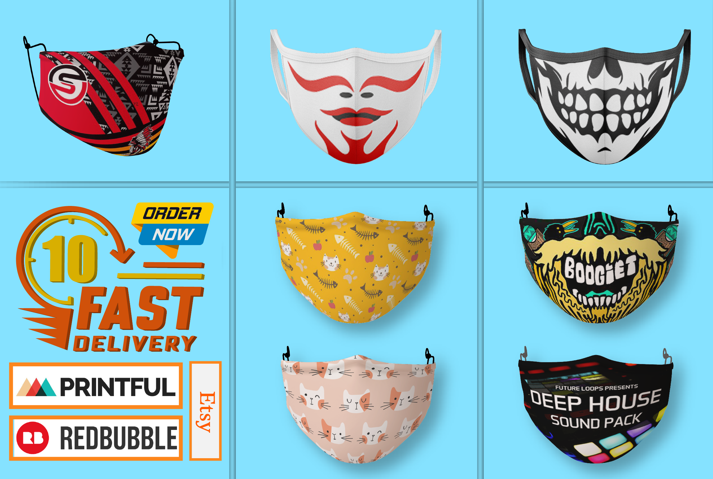 I will design face, surgical, gaiter mask with any design in 10hours