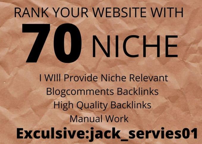I will do 70 niche relevant blog comment backlinks off page seo
