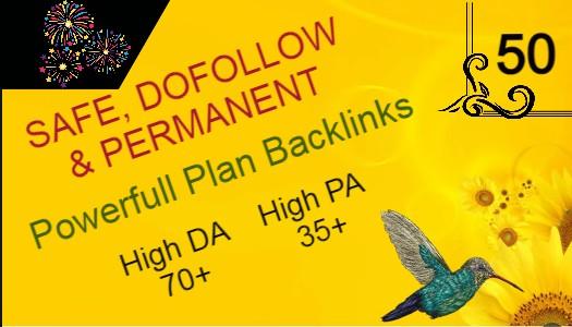 Build Powerfull 50+ Backlink with 70+ Da 35+ PA DOFOLLOW with all of unique websile link
