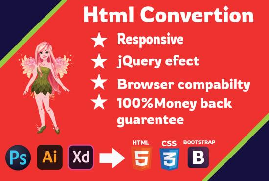I will design a responsive web page or site by converting PSD,XD,AI to HTML