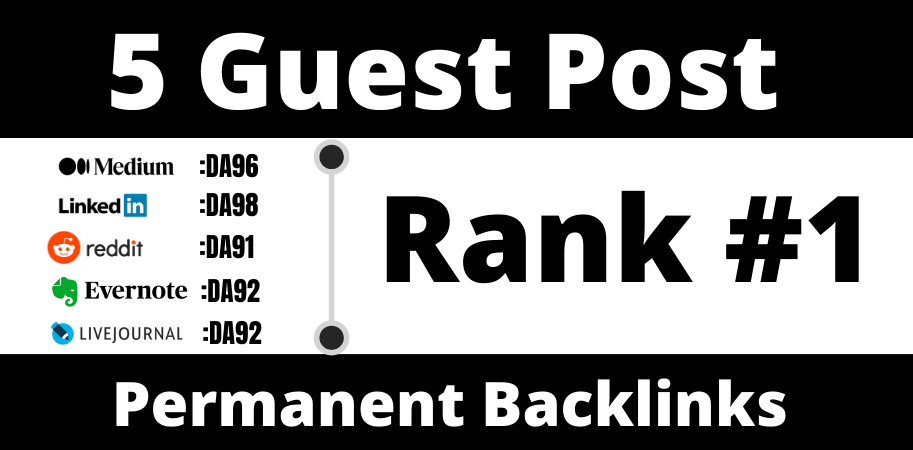 write and publish DA90+ granted 5 guest post from 5 real websites 