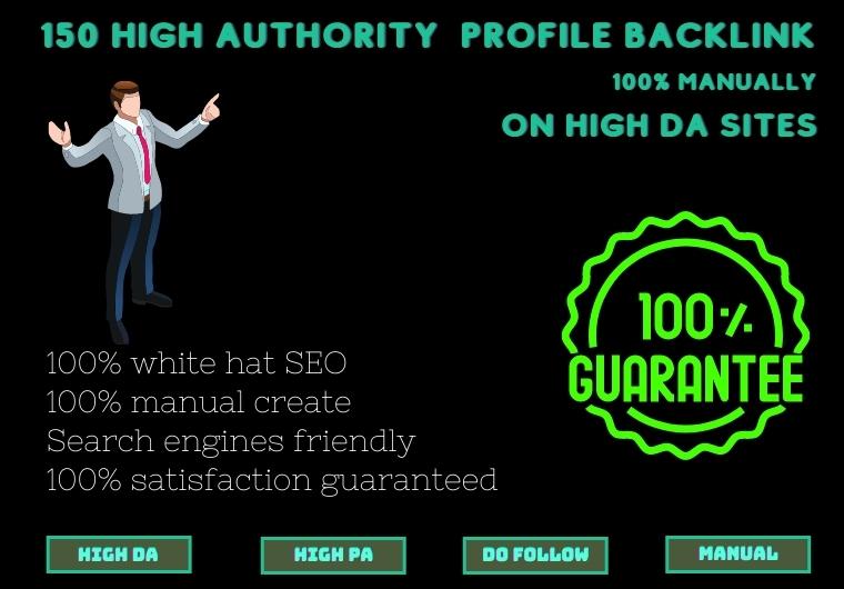 I will create 150 high authority SEO profile backlinks for your website
