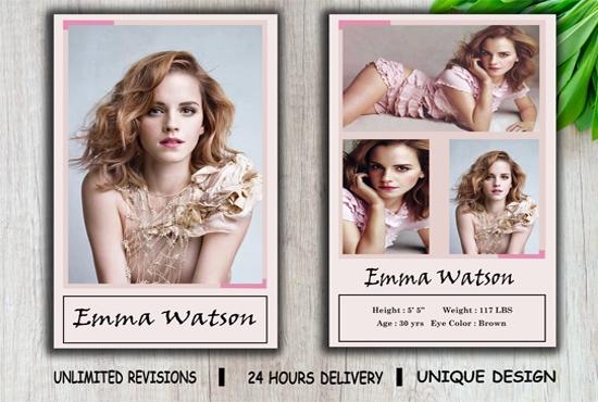I will design professional model comp card within 24 hours