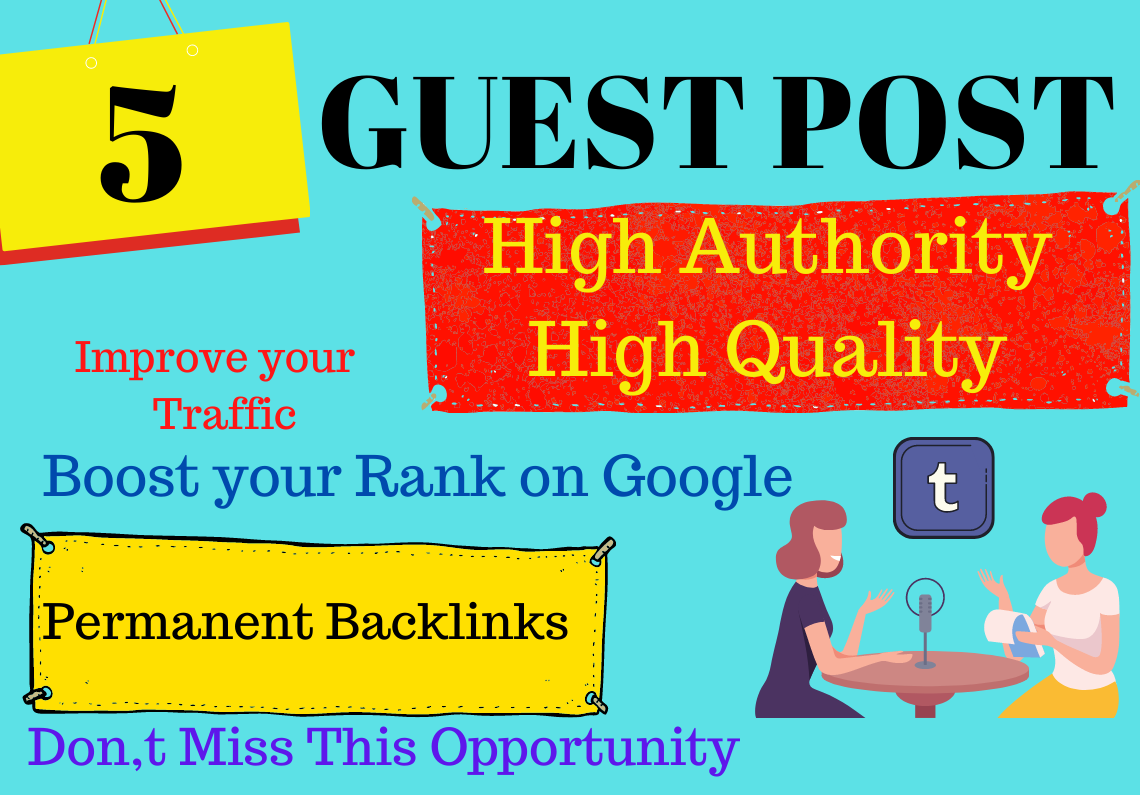 Write And Publish 5 Permanent Guest Posts on 80 plus DA sites, SEO backlinks