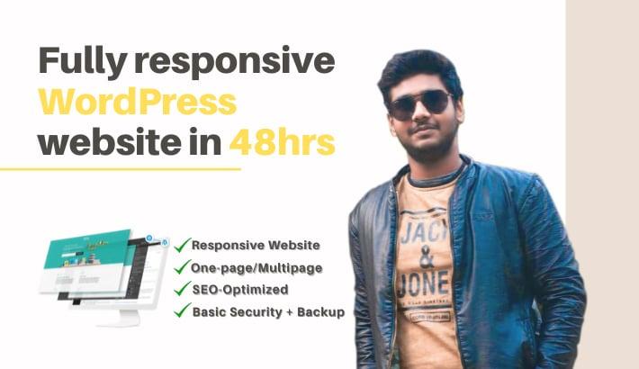 Create you a full responsive wordpress website in 48hrs