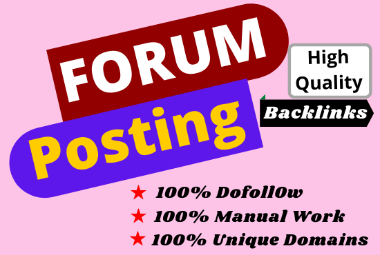 I will Manually create 50 Forum posting SEO Backlinks On High DA/PA